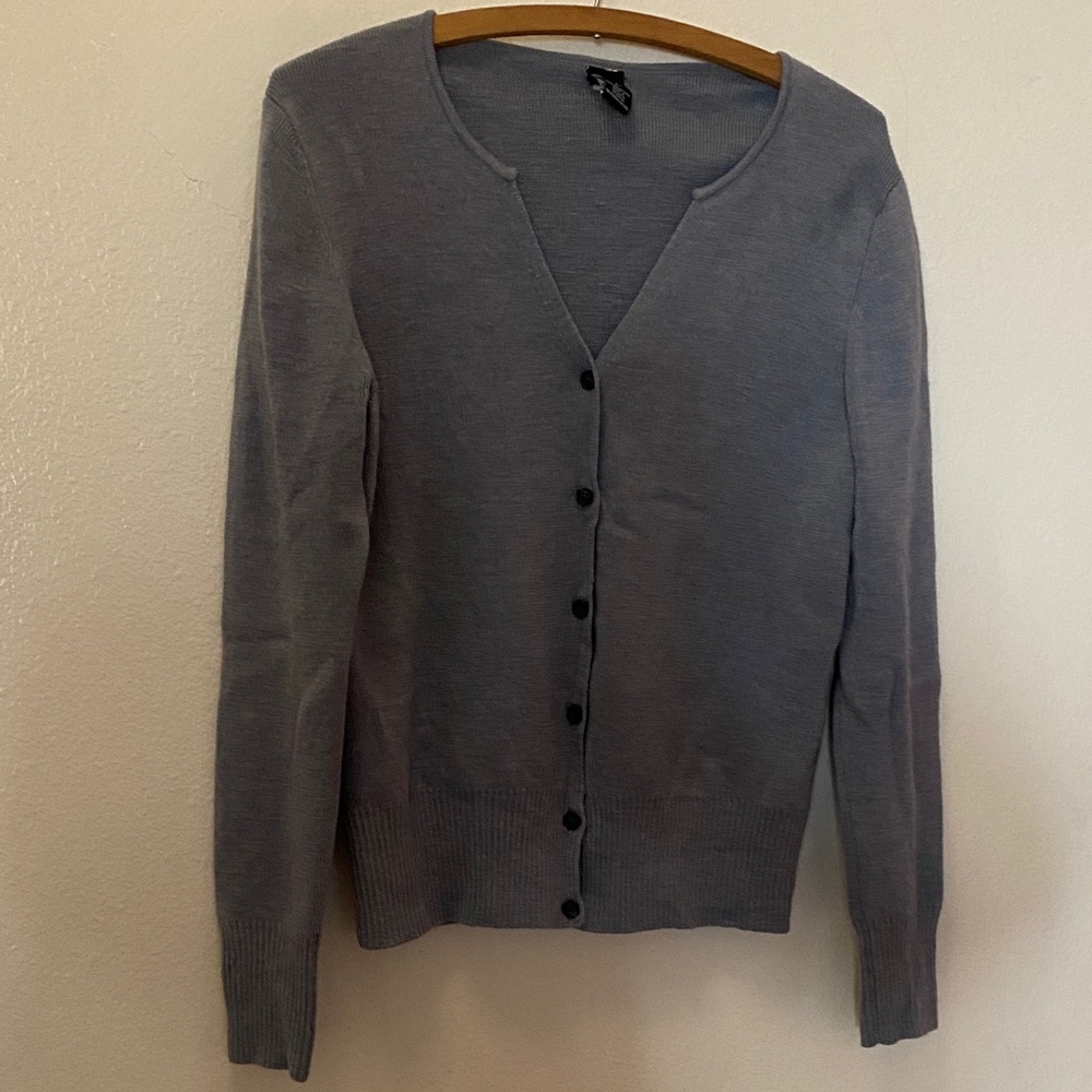 Classic Women's Gray V-Neck Button Cardigan Sweater